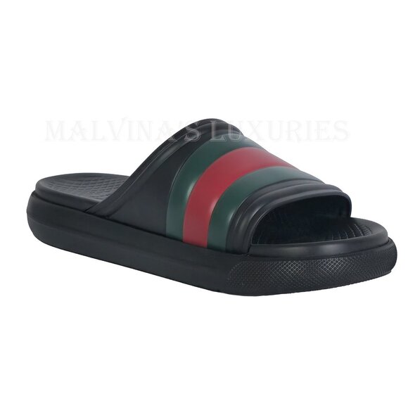 GUCCI SHOES MENS BLACK RUBBER ACE SLIDE SANDAL w WEB DETAIL sz 7G 7.5 US main image 15